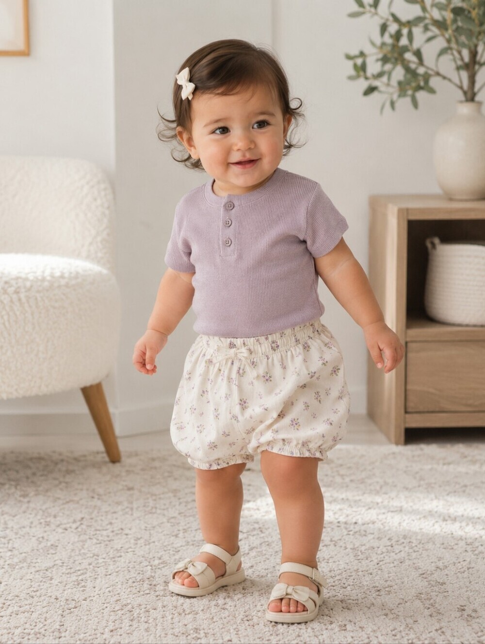Zara Baby Girls Knit Henley Sweater Lilac Short Sleeve Top Size 12-18 Months 86